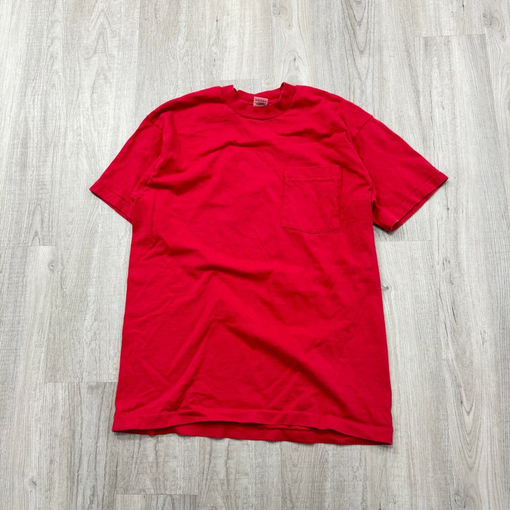 VINTAGE 90s Fruit of The Loom Red Single Stitch Shirt Size Medium M USA Made